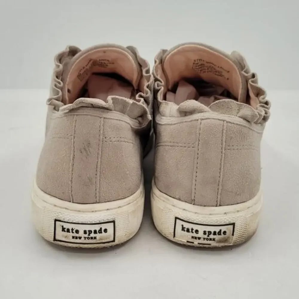 Kate Spade Lance Gray Suede Leather Ruffles Coquette Slip On Sneakers Shoes‎